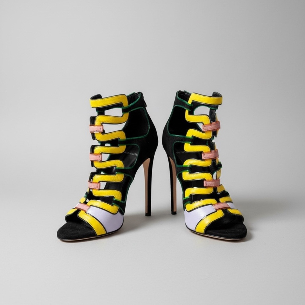 Pierre Hardy Black Suede and Multicolored Leather  Stilettos EUC